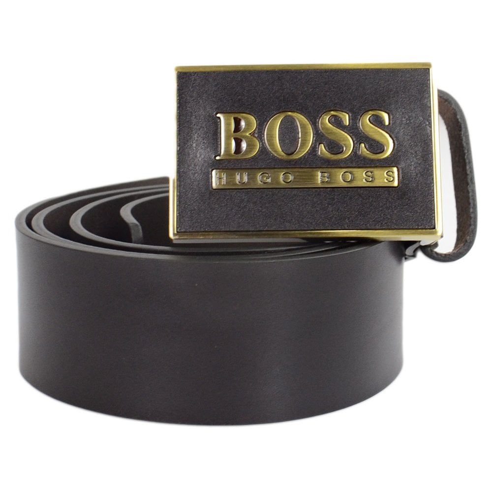 Hugo Boss Boss Icon Buckle Logo Leather Black/Gold Belt - Accessories ...